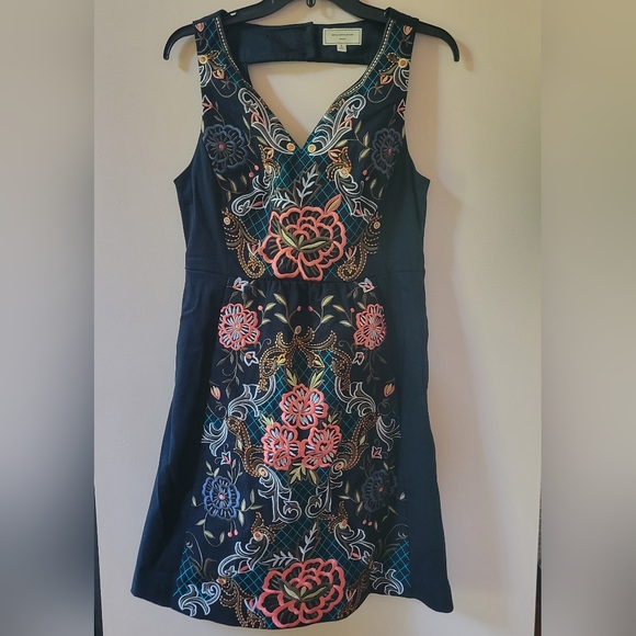 Anthropologie Moulinette Soeurs Navy Embroidered Dress - mordernwear.com
